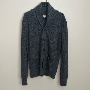 Faherty Chunky Knit Cardigan Sweater Size Large Black and Grey